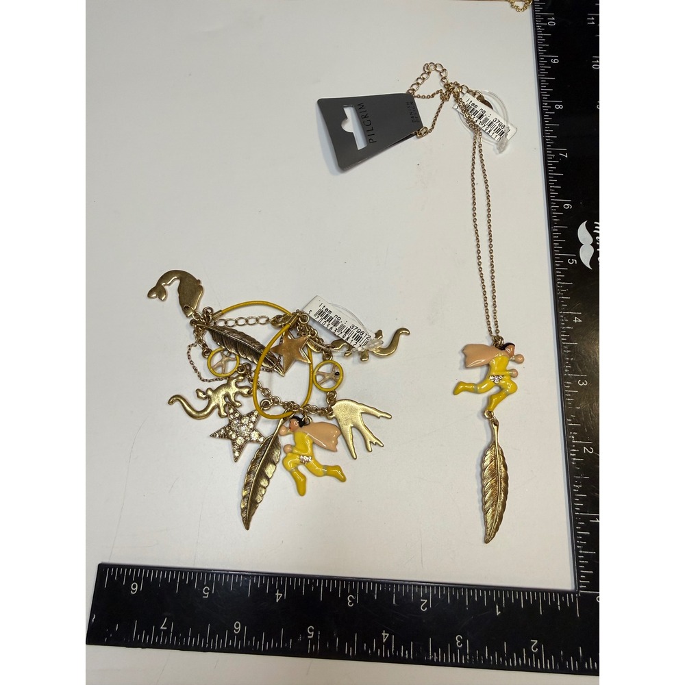 Pilgrim Danish Design Gold Tone Superhero Charm Bracelet and Necklace Set New